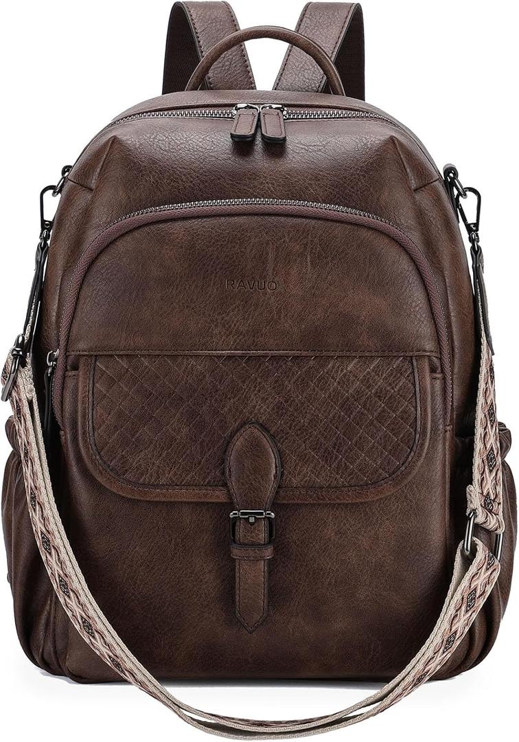 Backpack for Women,RAVUO Faux Leather BackPack Purse Ladies Shoulder Daypack and Satchel Bag for Work Travel University,Coffee