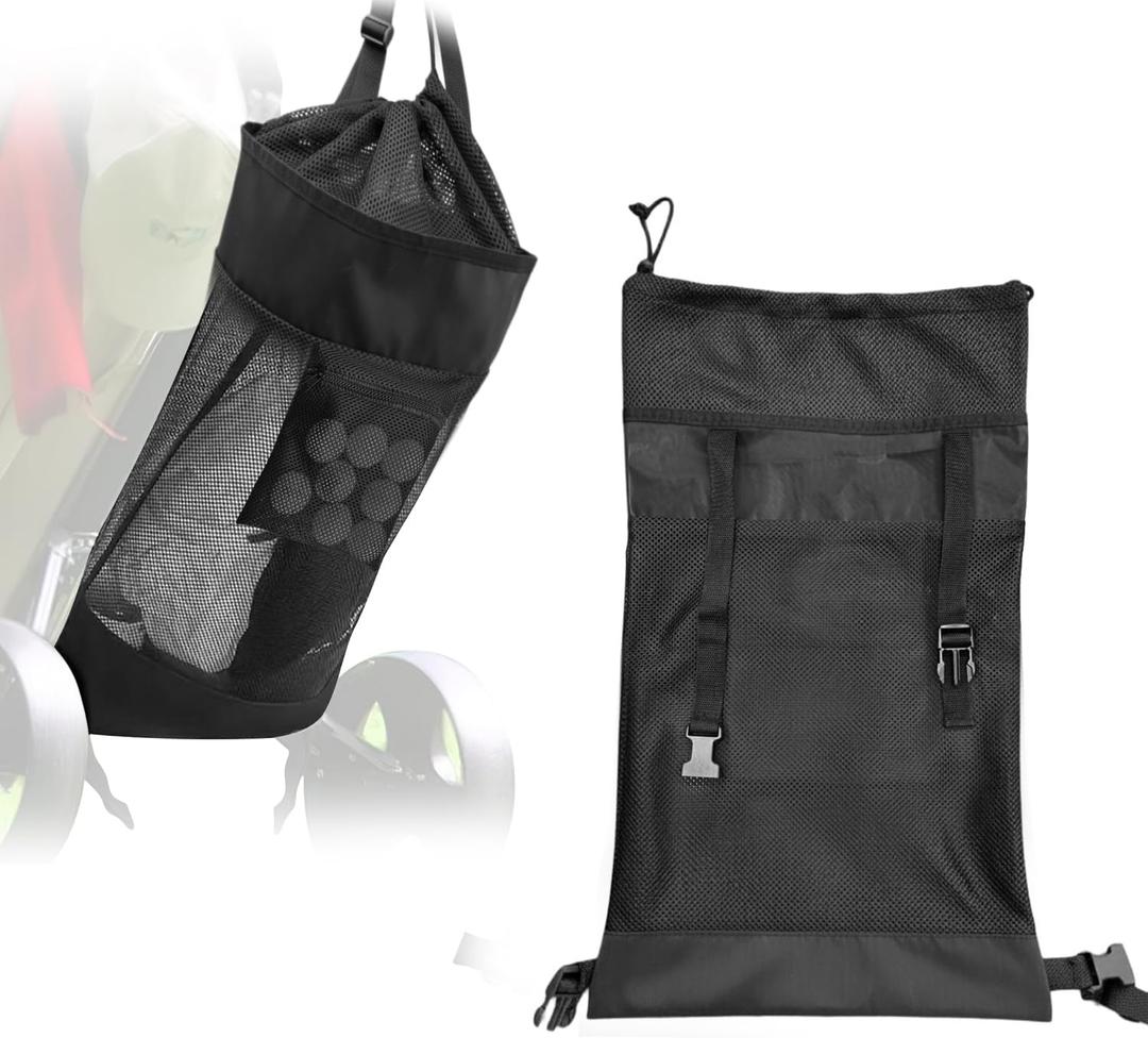 Golf Push Cart Accessories - Golf Storage Bag and Organizer for Universal Cart with Drawstring Closure, 3 Adjustable Buckles & Inner Mesh Pocket for Golf Balls, Oxford Cloth & Mesh Construction