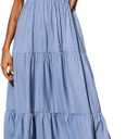 Women's Summer Strapless Tube Top Maxi Dresses Boho Beach Long Dress, Size:S
