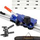 110" Professional Large Format Manual Tile Cutter with Built-in Suction Cups & Tile Pliers, 3 Push Knives – Cuts Porcelain, Ceramic & Stone Tiles up to 4.7" Thick (Blue)