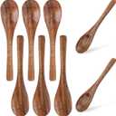 8pcs Small Wooden Spoons Set, 5.12in Mini Wood Teaspoons for Honey Coffee Tea Sugar Desserts Soup Little Smooth Kitchen Utensils Table Spoons for Eating Cooking Serving Stirring Daily Use