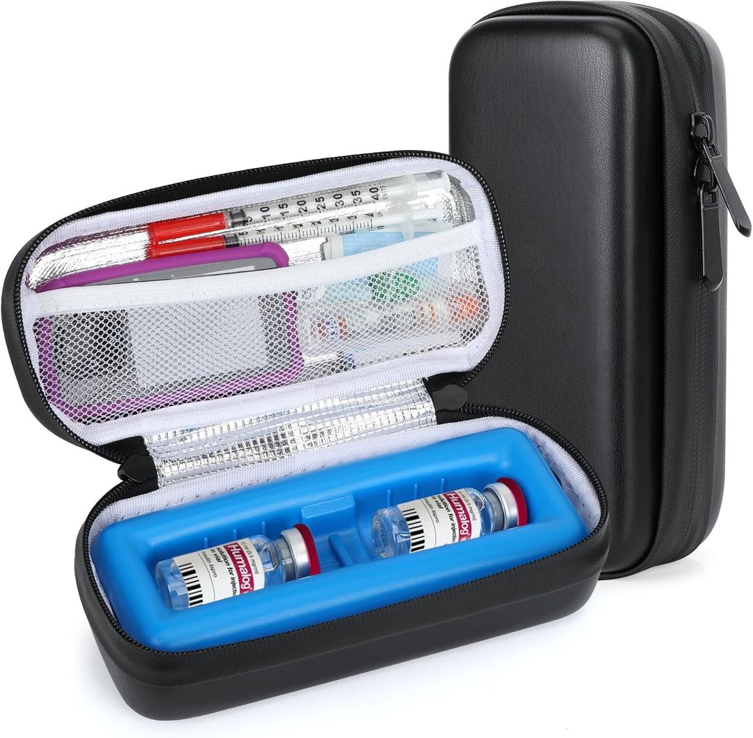 YOUSHARES Insulin Vial Cooler Travel Case - TSA Approved Diabetes Carrying Bag Keep Medicine Cool, Diabetic Medication Organizer Small Bottle Protector, Refrigerated Pack with Protective Ice Brick (01 Black)