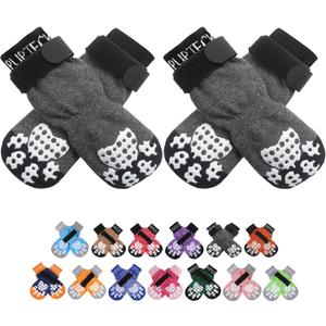PUPTECK Anti-Slip Dog Socks with Double Sides Grips for Small Medium Large Dogs Hardwood Floors Prevents Licking, Dog Shoes for Hot Pavement Traction Control Paw Protector for Senior Dogs, Grey XS