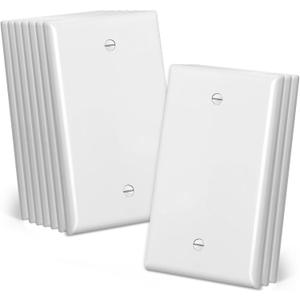 CML Mid-Size Blank Wall Plate Cover, 10 Pack No Device Electrical Outlet Receptacle Covers, 1-Gang Switch Plates, Midway Size 3.18 x 5, Impact Resistant, Gloss Finish, White
