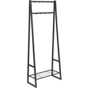 Amazon Basics 9 Hooks Coat Rack, Freestanding Entryway Shoe Bench with Metal 1-Tier Storage Shelf, Space Saving for Hallway and Bedroom, 13" D x 27.6" W x 69" H, Black