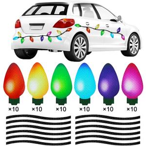 100Pcs Christmas Reflective Car Refrigerator Magnets Decorations Set, 60Pcs Reflective Bulb Light Magnets with 40Pcs Lines Magnetic Car Stickers for Garage Xmas Holiday Birthday Mailbox Decor