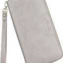 FT FUNTOR Wristlet Wallet for Women, Ladies Zip around Wallet PU Vegan Leather Clutch Long Purse Phone Card Holder Organizer Gray
