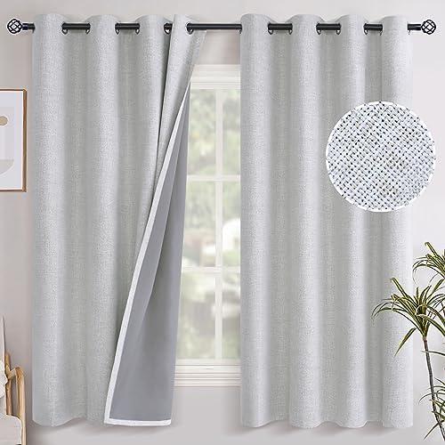 YoungsTex Linen Textured Blackout Curtains for Bedroom, Full Room Darkening Linen Window Curtain Drapes with Thermal Insulated Liner for Farmhouse Grommet, 2 Panels, 52 X 63 Inch, Birch