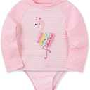 Little Me Baby Girls' Little Girls' Two-piece UPF+ 50 Sun Protection Rash Guard Set (12 Months, Pink Flamingo)