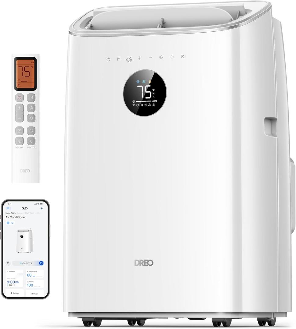 DREO Portable Air Conditioners, 8000 BTU ASHRAE (5000 BTU DOE) Smart AC Unit for Bedroom with Drainage-free Cooling, 45dB Quiet, APP/Voice/Remote, Portable AC for Room Indoors, AC318S (White)