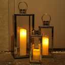 Stainless Lanterns Decorative Outdoor & Indoor, Set of 3 Outdoor Lanterns for Porch, 25''/19.5''/15''Large Candle Lantern Stainless with Glass, Vintage Farmhouse, Patio, Pathway, Garden, Fall