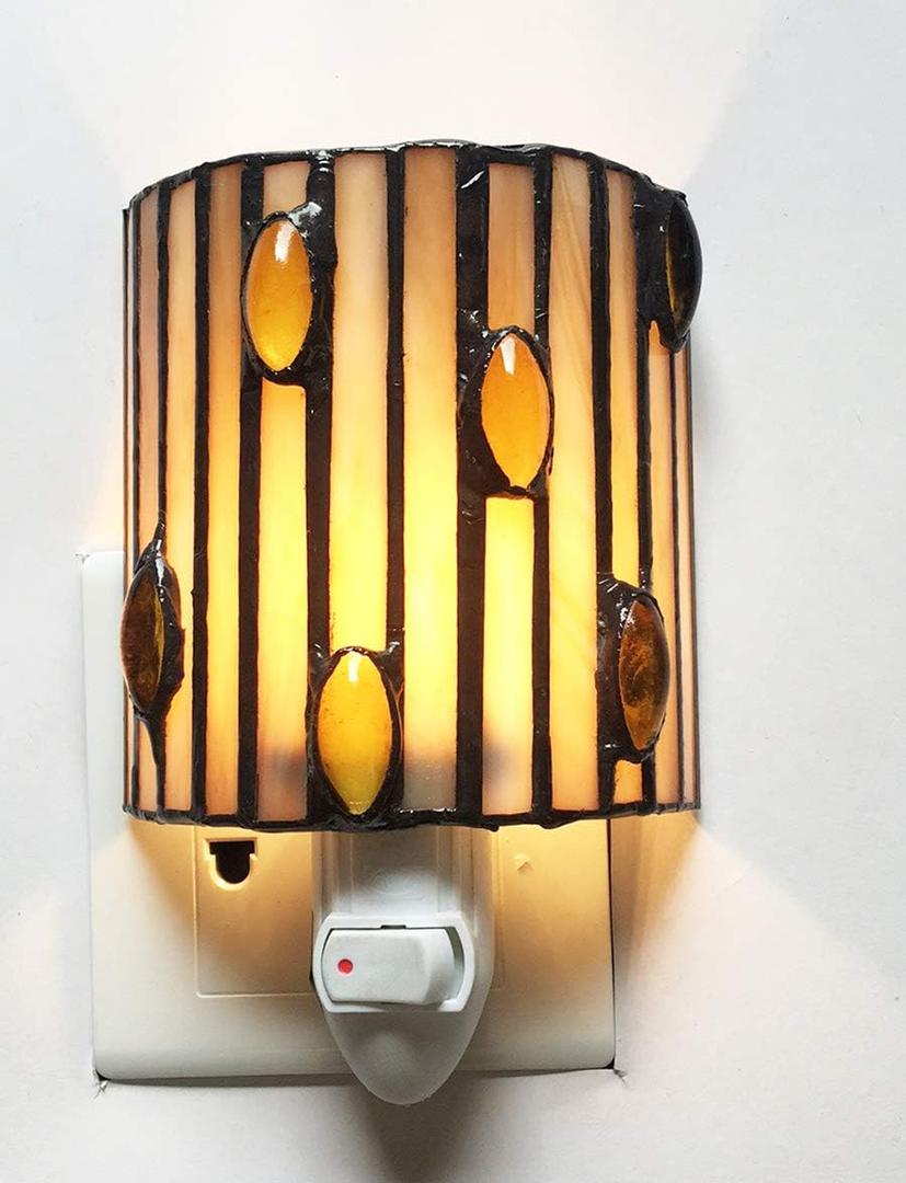 Tiffany Glass Night Light, HMJ7004, Stained Glass Bedroom Study Night Light, Size: 5"*5"*6"