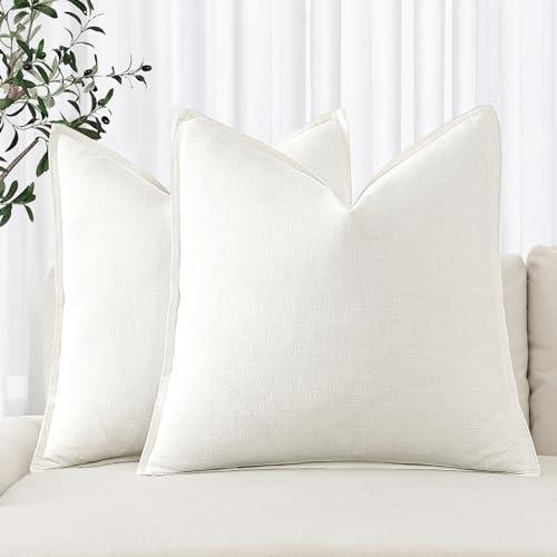 MIULEE Decorative Linen Euro Sham Pillow Covers 24x24 Cream White Boho Farmhouse Neutral Couch Throw Pillows for Bed Pack of 2 Accent Modern Pillowcase Sofa Livingroom Home Decor