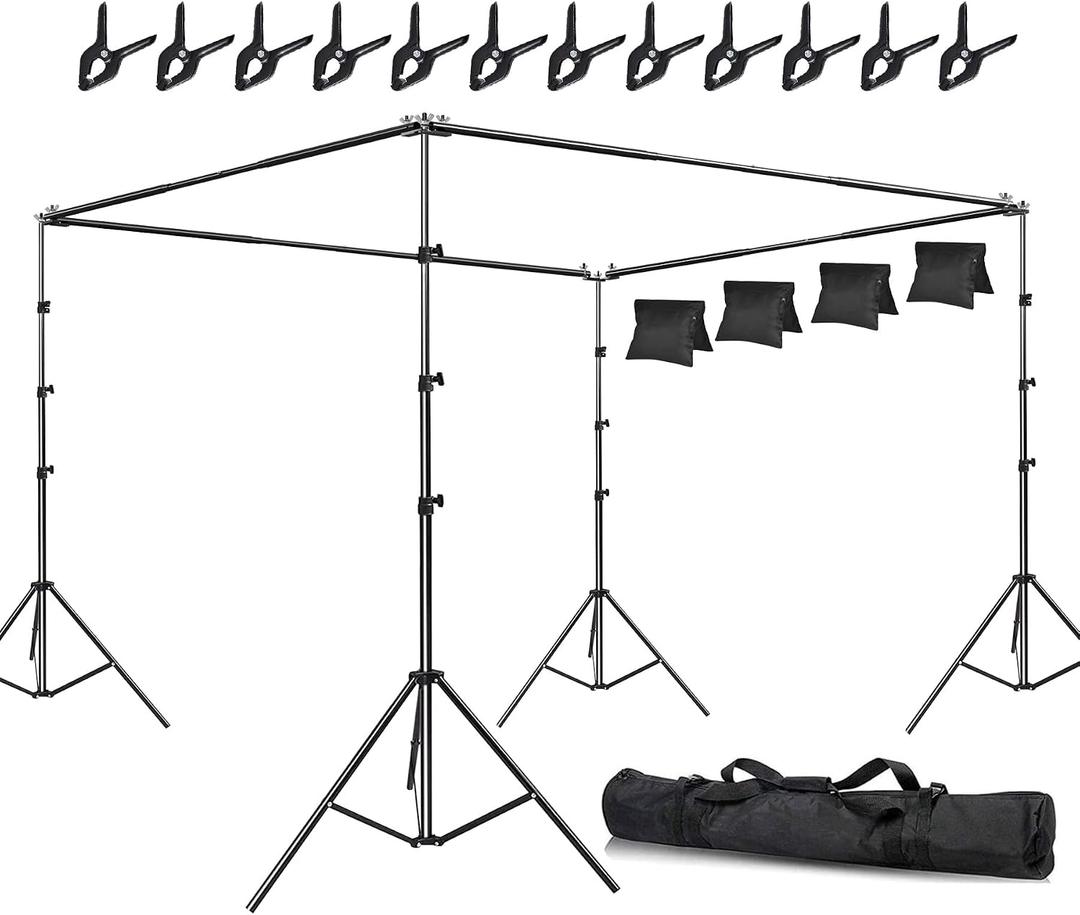 SLOW DOLPHIN Photo Studio Background Stand Support Kit Backdrop Stand, 40ft (Wide) x 8.5ft (Tall) Square Large Adjustable Backdrop Stand with Rotatable Connector, Carry Bag, Sand Bags Clamps.
