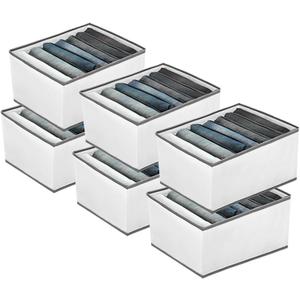 6 Pack Wardrobe Closet Organizer and Storage for Clothes - 7 Grids Foldable Drawer Dividers Organizers for Jeans | Pants | Shirts | Leggings, Stackable Clothing Bins for Closets Organization (White)