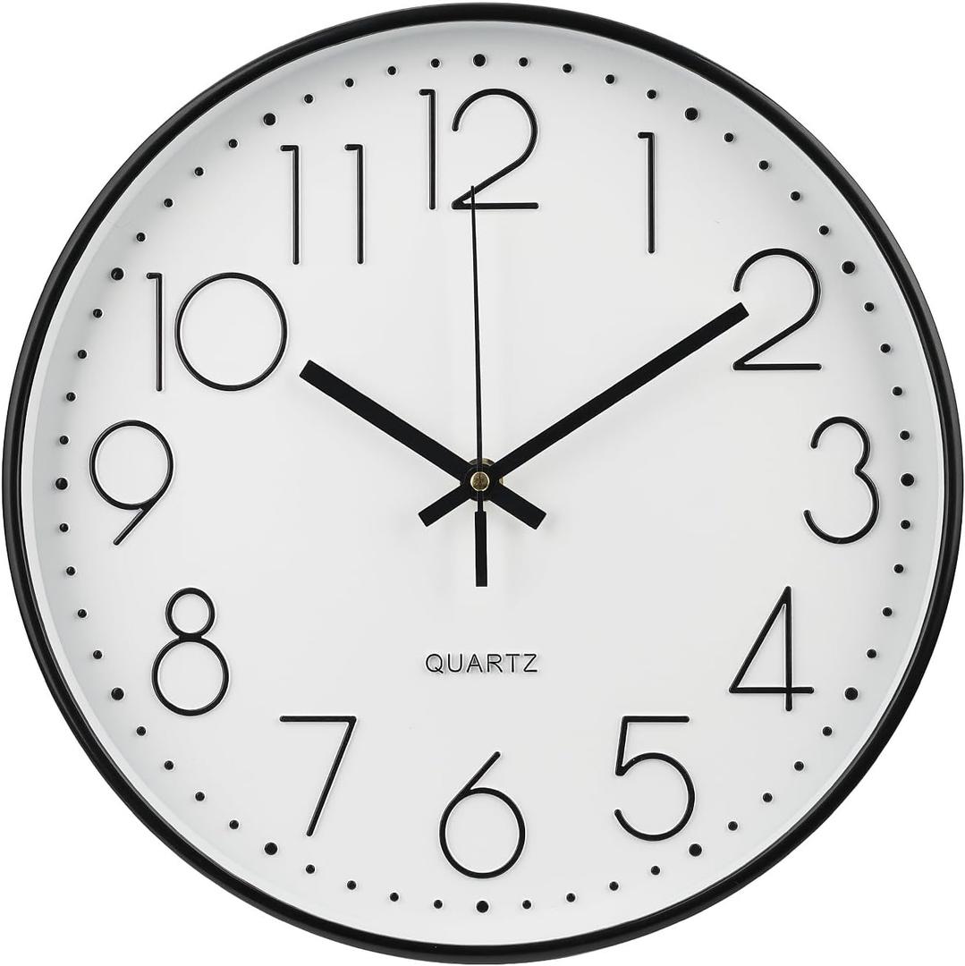 Wall Clock 12 Inch Non-Ticking Silent Modern Simple Style Round Decor Clock Black Stereoscopic Dial Quartz Wall Clocks for Home/Office/School/Living Room/Bedroom/Kitchen