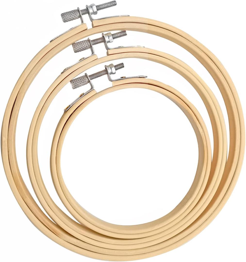 Cldamecy 3 Pieces Embroidery Hoops 4/5/6 inch,Round Bamboo Adjustable Frame Circle Ring Hoops for Embroidery,Cross Stitch,Ornament and Art Craft Sewing