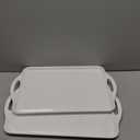 Extra Large White Serving Tray with Handles, 19''x11.6'' Melamine Platters, Ottoman Tray for Serving Food, Turkey, Cookie, Cupcakes, Desserts, Dishwasher Safe, Set of 2,Mats Included