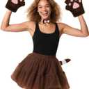 Cat Halloween Costume Accessory 5 Pcs Set with Ears Headband Paws Gloves Bow Tie Tail for Adults Animal Costume Bear,Mouse