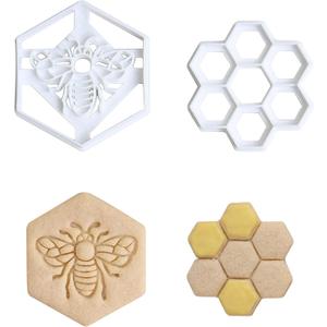 Honey Bee Cookie Cutters, Set of 2 Cute Cartoon Cookie Cutter, Plastic Fondant Mold for DIY Baking Biscuit Cake Candy Chocolate Making, Easy to Clean & Use