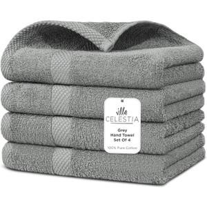 100% Cotton Hand Towel Set of 4, (16 x 28 inches) Sustainable, Soft, Highly Absorbent, Quick Drying, Combed Cotton Hand Towels Pack of 4 Ideal for Hotels, Spa, Bathroom, Dorm, Grey