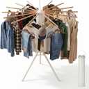 Clothes Drying Rack Foldable, Portable Laundry Drying Rack for Clothes with 16 Wooden Rods & 48 Windproof Slots, Collapsible Tripod Dry Rack for Apartment, RV, Balcony