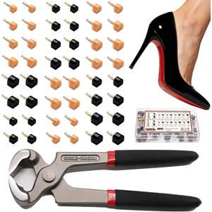 24 Pairs High Heel Replacement Tips, Women Heel Shoes Repair CapDowels Tips Pin Kit,with 6 Inch High Heel Remove Pliers, 8-12.5mm 6 Sizes Heel Tips Caps, U-Shape, Black Beige