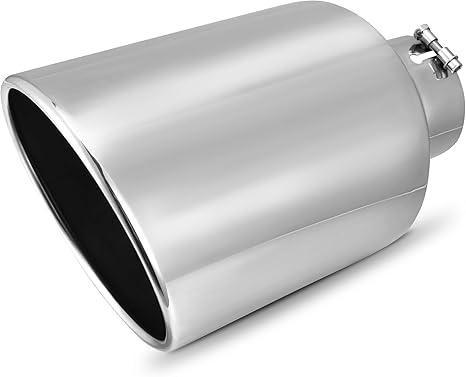 AUTOSAVER88 5 Inch Inlet Exhaust Tip, 5" Inlet 10" Outlet 18" Overall Length Chrome-Plated Finish Stainless Steel Exhaust Tail Tip for 5" Outside Diameter Tailpipe, Rolled Angle Cut, Bolt-On, Polished