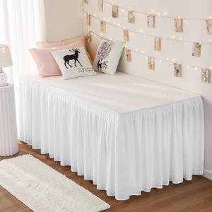 RIMELA Dorm Bed Skirt Twin XL 32 Inch Drop, Easy to Install Extra Long Wrap Around Elastic Dust Ruffle, White Bedskirt Solid Silky Fabric Machine Washable, Bedroom Decor