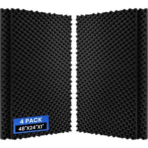 4 Pack Acoustic Foam Panels, 48''X24''X1'' Egg Crate Sound Proof Foam, High Density Noise Cancelling Soundproofing Wall Panels for Studio Office Game Room (Black)