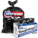 ToughBag 55 Gallon Trash Bags, 55-60 Gallon Trash Bags Heavy Duty (50 COUNT) - Large Black Trash Can Liners, 50-60 Gal for Contractors, Commercial, and Lawn - Made in USA