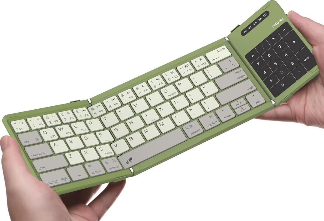 Nillkin Bluetooth 5.0 Foldable Keyboard with Trackpad & Numpad, Full-Size Travel Portable Keyboard for iPad Tablet Laptop PC Smartphone Windows iOS Android, Triple Device Pairing, Green