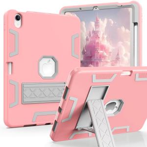 for iPad Air 11 Inch Case M2 (2024), 10.9 Inch Pink/Gray Slim Heavy Duty Shockproof Rugged Protective Case with Pencil Holder