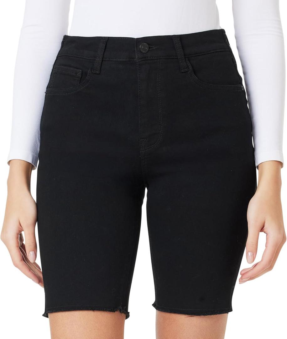 WallFlower Women's Irresistible Denim Shorts High-Rise Insta Soft Juniors (Standard and Plus) (0, Black Bermuda)