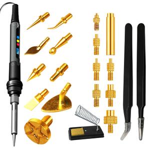 3D Printing Smoothing Tool Kit, 21PCS 3D Print Tools Set with 60W Soldering Iron, 7 Sizes Heat-Set Nuts, 9 Brass Tips, 2 Tweezers  3D Pen Kit, Electric Connector Cleaning Leveling Tool for 3D Printer