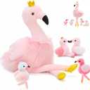 MorisMos Pink Flamingo Stuffed Animal with 4 baby Bird Plush Toys Inside, 24'' Ballerina Flamingo Plush Toys Set for Girl Boy Kid, Mom & Baby Pink Bird Stuffed Animal Gift Decor for Christmas Birthday