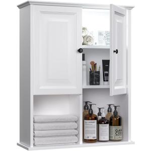 HAIOOU Bathroom Wall Cabinet with Motion Sensor LED Light, Wooden Medicine Cabinet Wall Mounted Cupboard, Over Toilet Storage Cabinet with Buffering Hinges and Adjustable Shelf - Modern White (23.6" W x 8.2" D x 29.5" H)