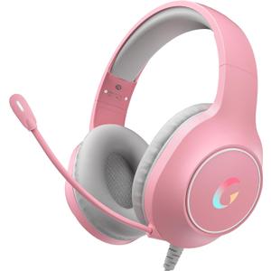 syndesmos CM7002 Gaming Headset for PS5, PS4, PC, Mac, Switch, Xbox Series, Surround Sound RGB Gaming Headphones with Noise Canceling Microphone, 50MM Dynamic Drivers, 3.5MM Audio Jack, Light Pink