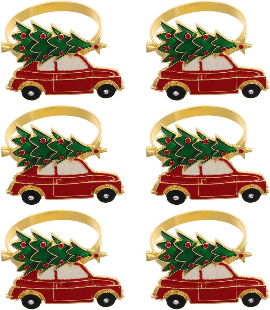 DOITOOL 6Pcs Christmas Napkin Rings,Christmas Napkin Holder Metal Napkin Rings for Dinners,Table Decoration, Tree Napkin Ring Xmas Party Supplies