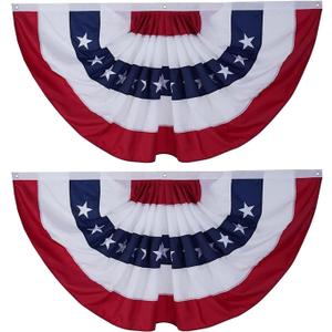 Bradford American Bunting Flags 3x6 ft 2 Pack for Outdoor, Embroidered USA Bunting Flags with 3 Brass Grommets, US Pleated Fan Flag Patriotic Half Fan for 4th of July Memorial Day 250 Anniversary