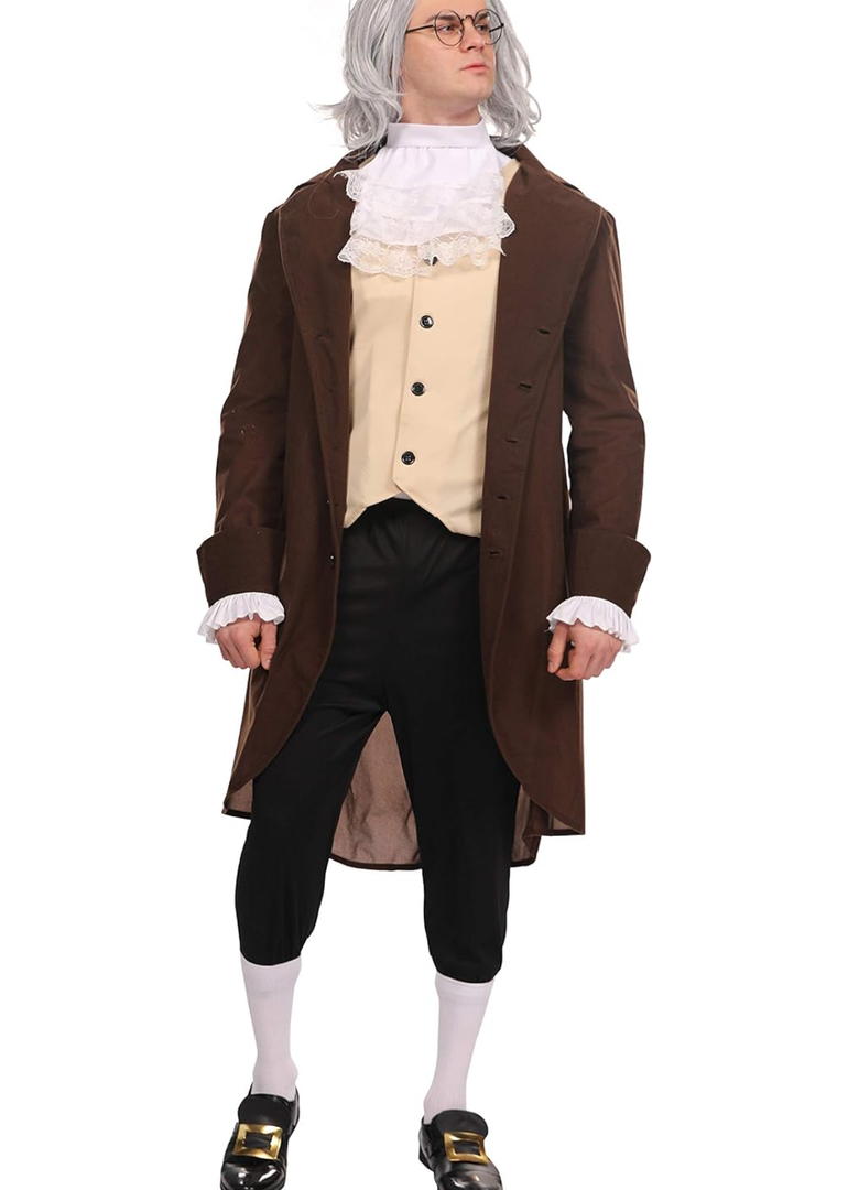 Maxim Party Supplies Adult Benjamin Franklin Deluxe Colonial Costume For Men 5 Piece Outfit, Medium