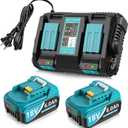 2Packs 6.0Ah Replacement for Makita Battery 18V with 2-Port Charger
