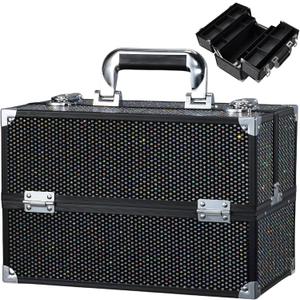 Stagiant 12.6 Inch Large Makeup Train Case, Professional 4 Trays Cosmetic Cases Makeup Storage Organizer Box Beauty Make Up Box with Lock&Adjustable Compartments for Nail, Accessories, Skincare, Black