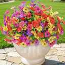 Lifewit Artificial Flowers for Outdoor Indoor, 12 Bundles Plastic Fake Flowers Daisy with Eucalyptus Leaves for Home Garden Decor, Porch, Window Box(Mix for Fuchsia Purple Yellow Red)