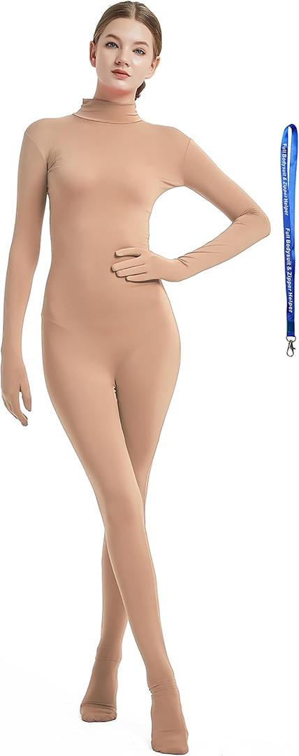Full Bodysuit Include Zipper Helper Women's Costume Without Hood Spandex Zentai Unitard Body Suit (XX-Large, Nude)