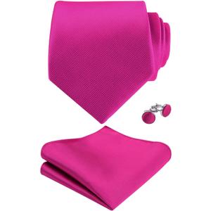 2 x Alizeal Mens Solid Color Tie with Pocket Square 3.15inches Necktie Set (#A1-114-magenta)