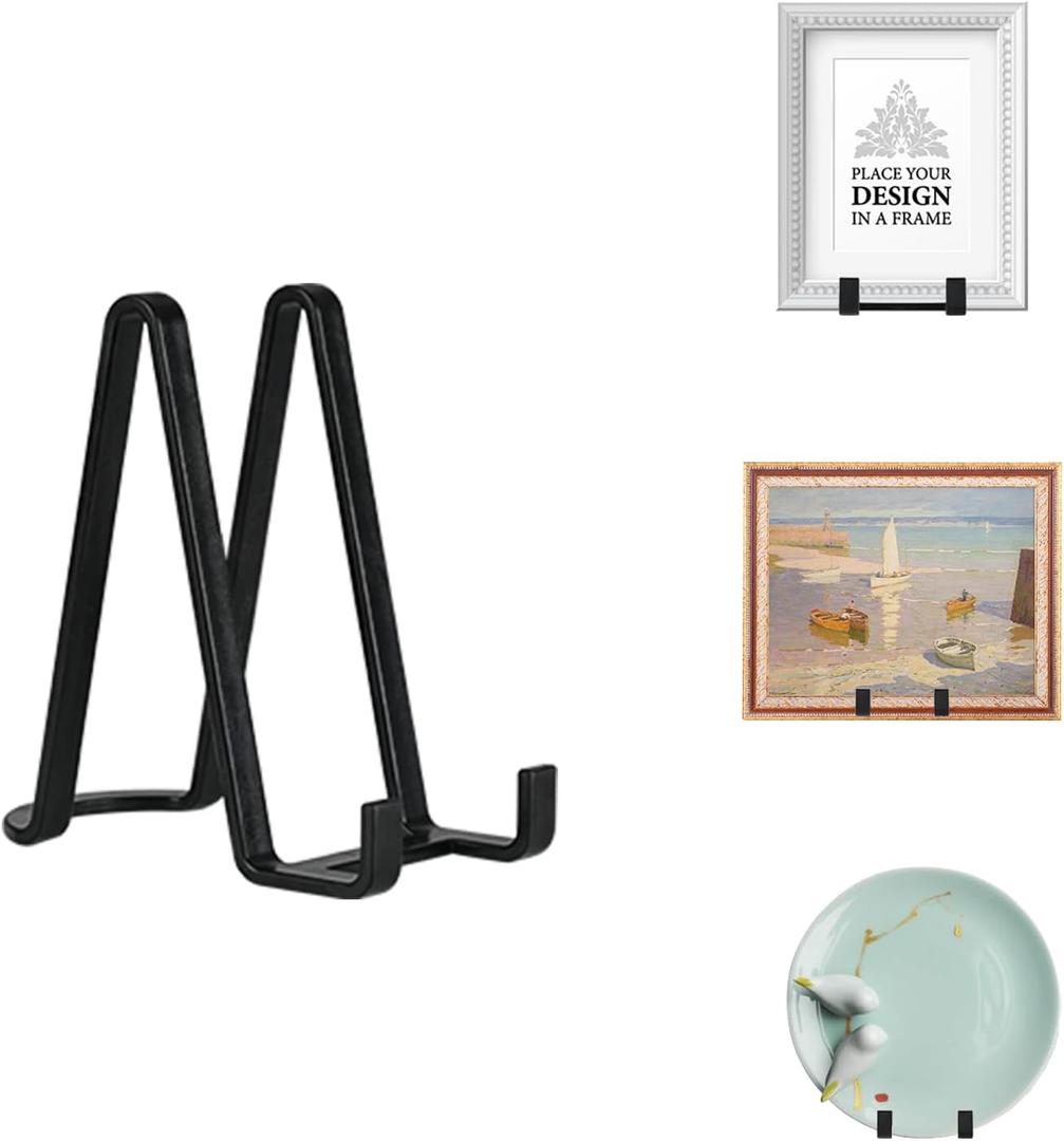 Artliving Plate Stands for Display - Plastic Easel Stand Plate Holder Display Stand Picture Frame Stand for Pictures | Photo|Decorative Plate |Dish | Tabletop Art - 6 inch-Black, Pack of 9
