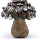 Napco 4 inch Snow-Dusted Pinecone Natural Mushroom Figurine Resin Rustic Woodland Winter & Holiday Decor