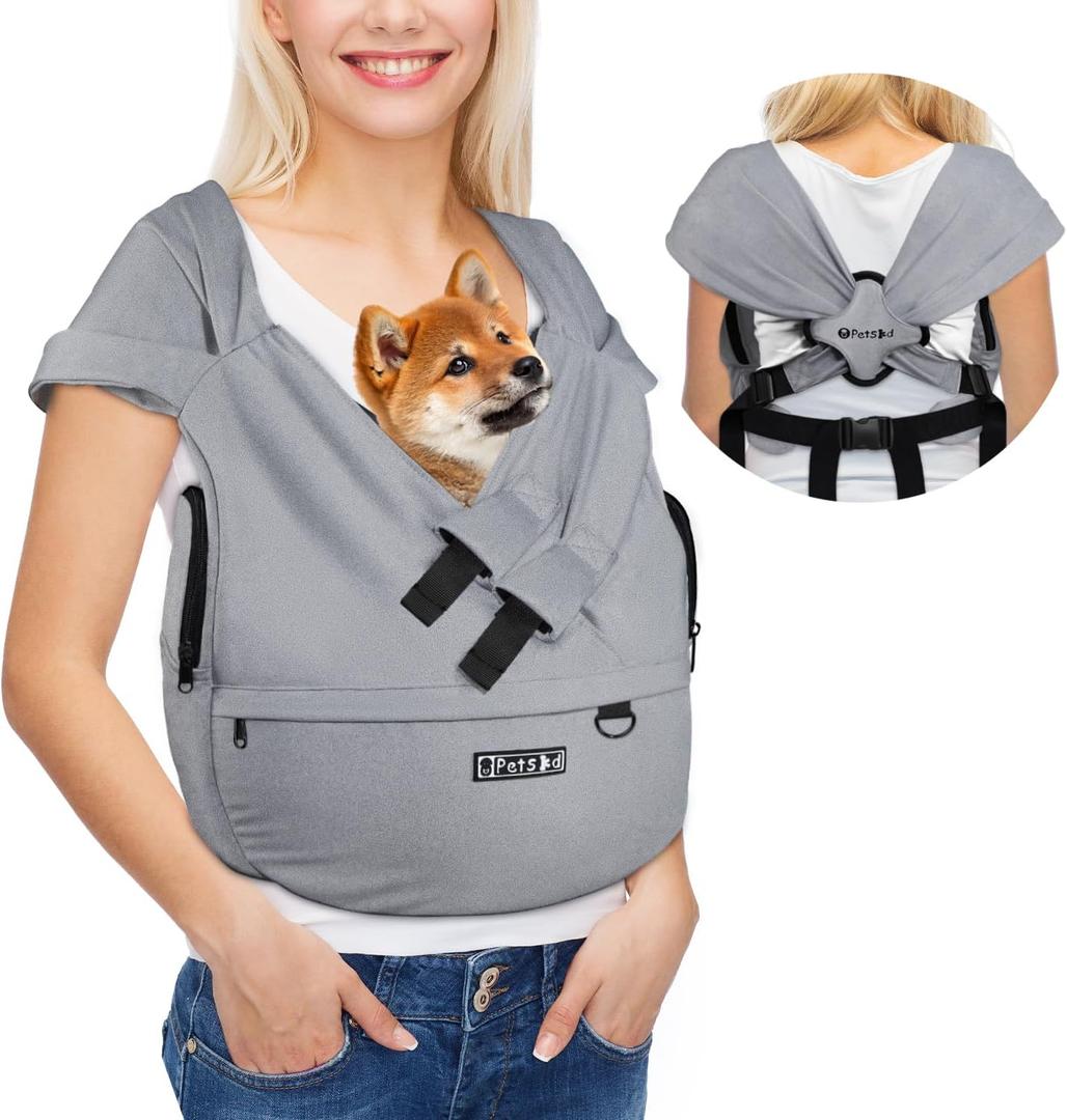 Petskd Dog Carrier Sling for Small Pet 7-15 LBS, Hands Free Front Facing Cat Sling Chest Carrier with Bottom Mat and Adjustable Strap for Pets Anti-Anxiety, Walk, Vet,16"L x 6.5"W x 15"H