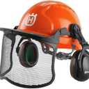 Husqvarna 592752601 Chainsaw Helmet with Metal Mesh Face Shield, Adjustable Ear Muffs for Hearing Protection, and Sun Peak, HDPE Forestry Helmet Shell, Orange
